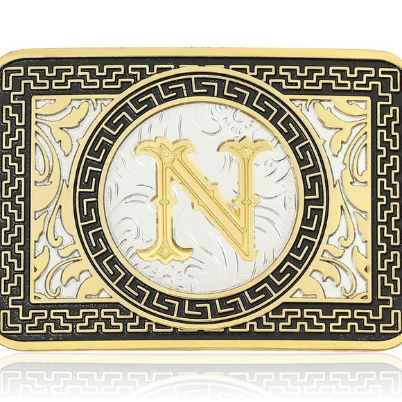 Vintage style Gold and Black Belt Buckle with 'N' Monogram - Picture 1 of 4